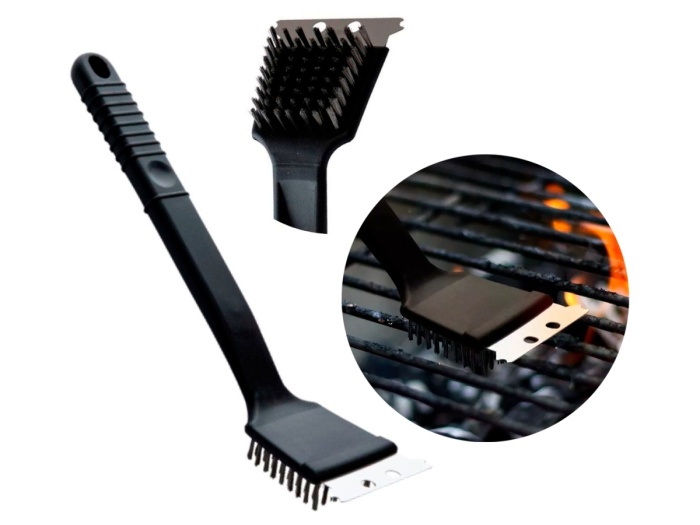 Grill Cleaning Brush with Scraper and Stainless Steel Bristles